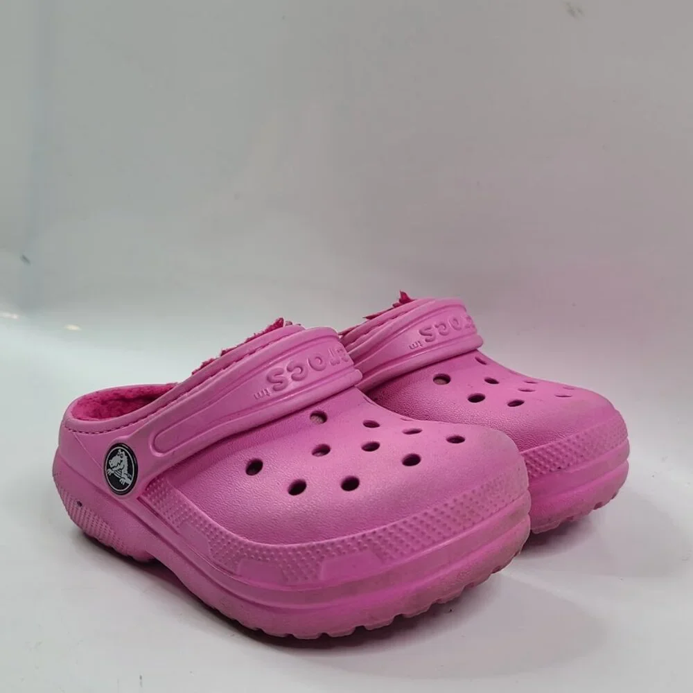 Crocs Girl's Pink Classic Lined Adjustable Slip-On Casual Clogs‎ Size US 8